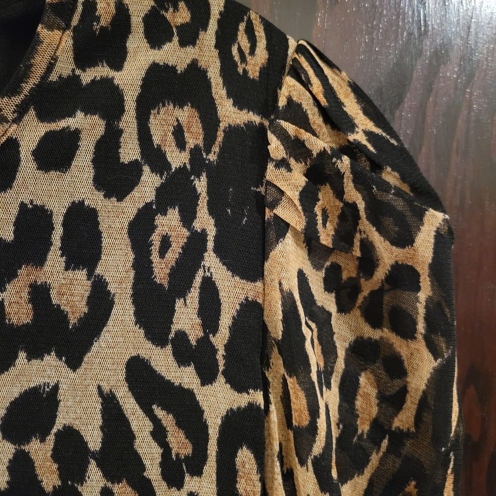 INC International Concepts Leopard Print Mesh Sleeves 3/4 Sleeve Top Women M - Picture 4 of 10